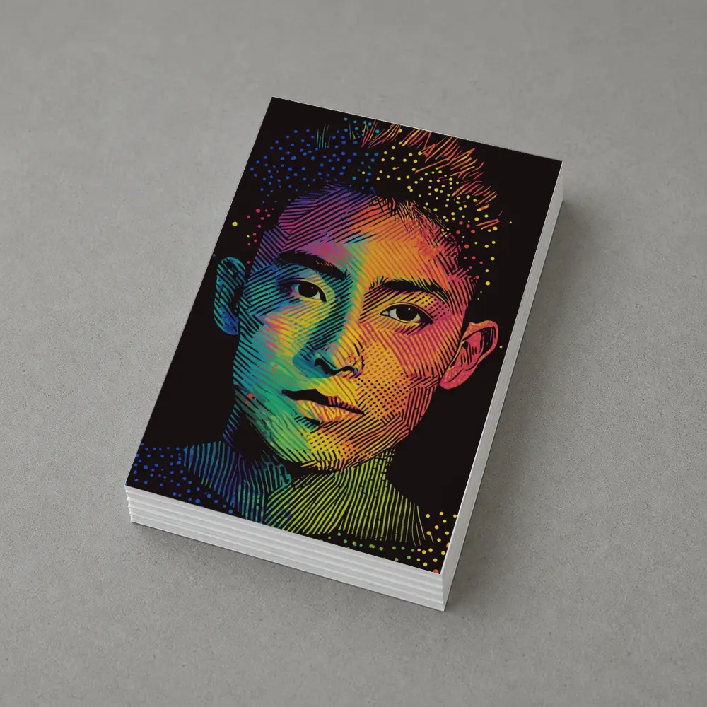 Rainbow Halftone Young Man Portrait Dark Background – Postcards