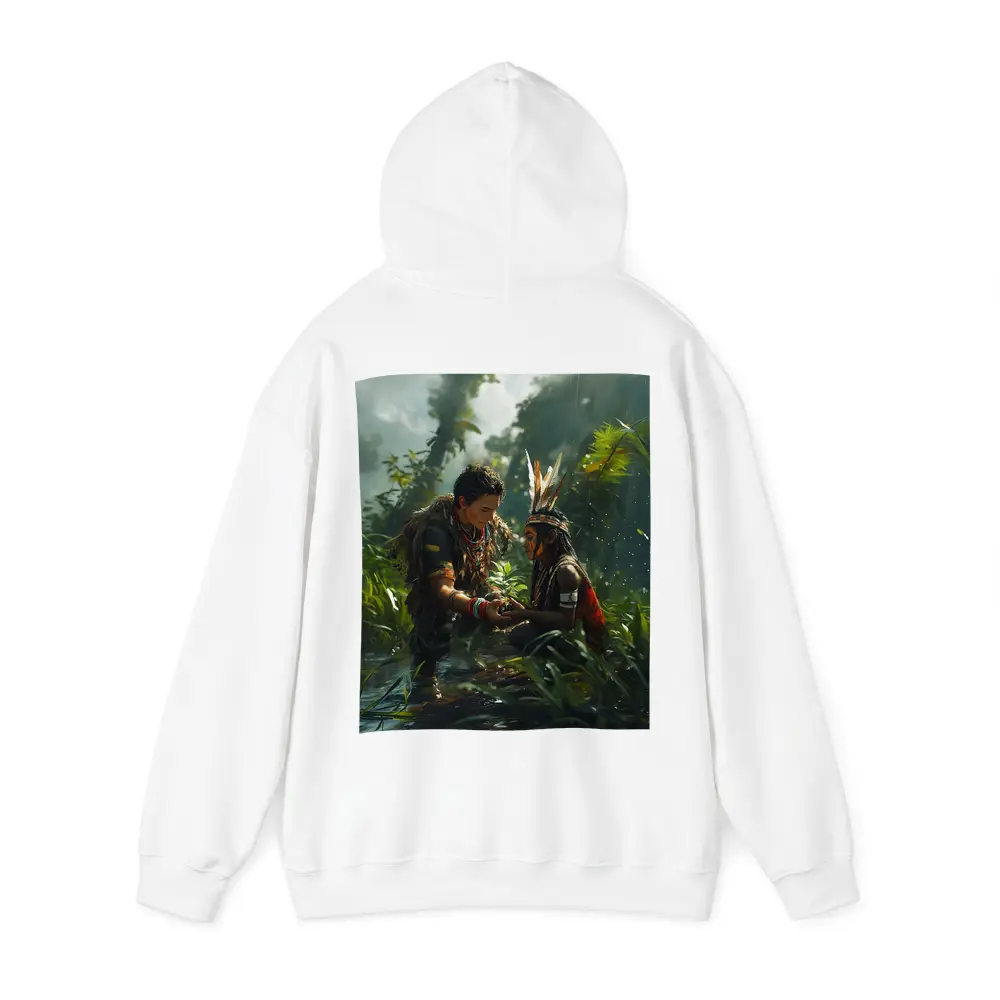 Indigenous Figures Sharing Plant in Rainforest – Hoodies