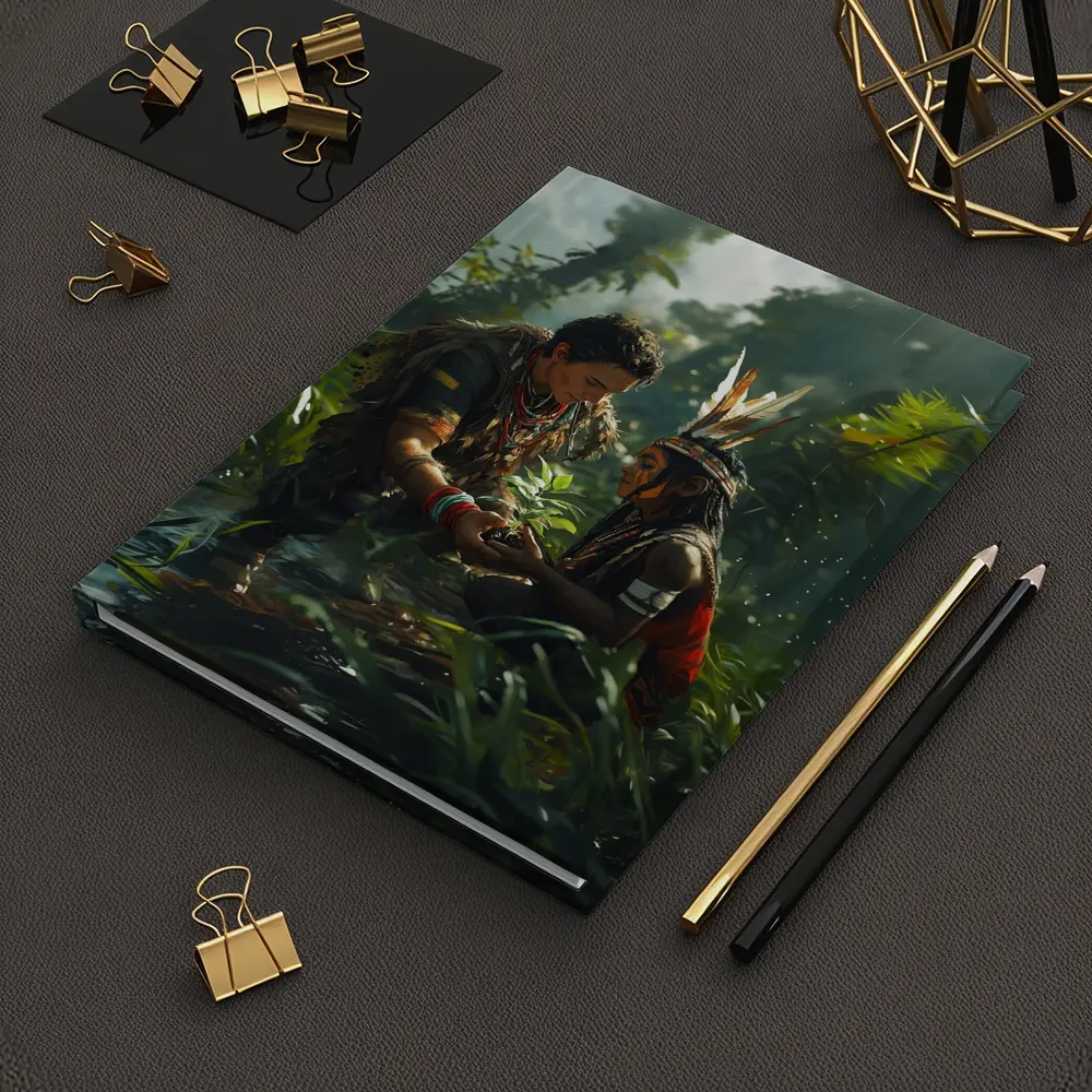 Indigenous Figures Sharing Plant in Rainforest – Notebooks