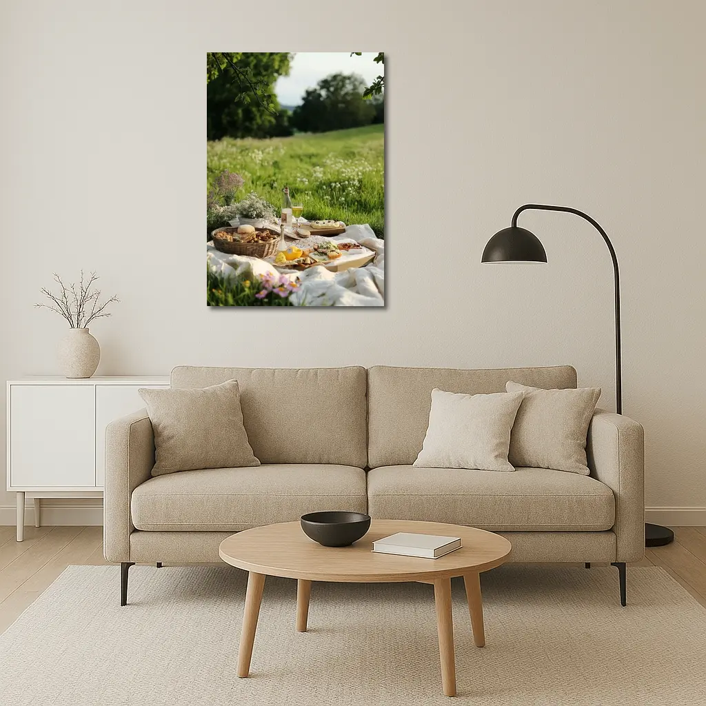 Summer Picnic Spread Green Meadow Setting – Wall Art