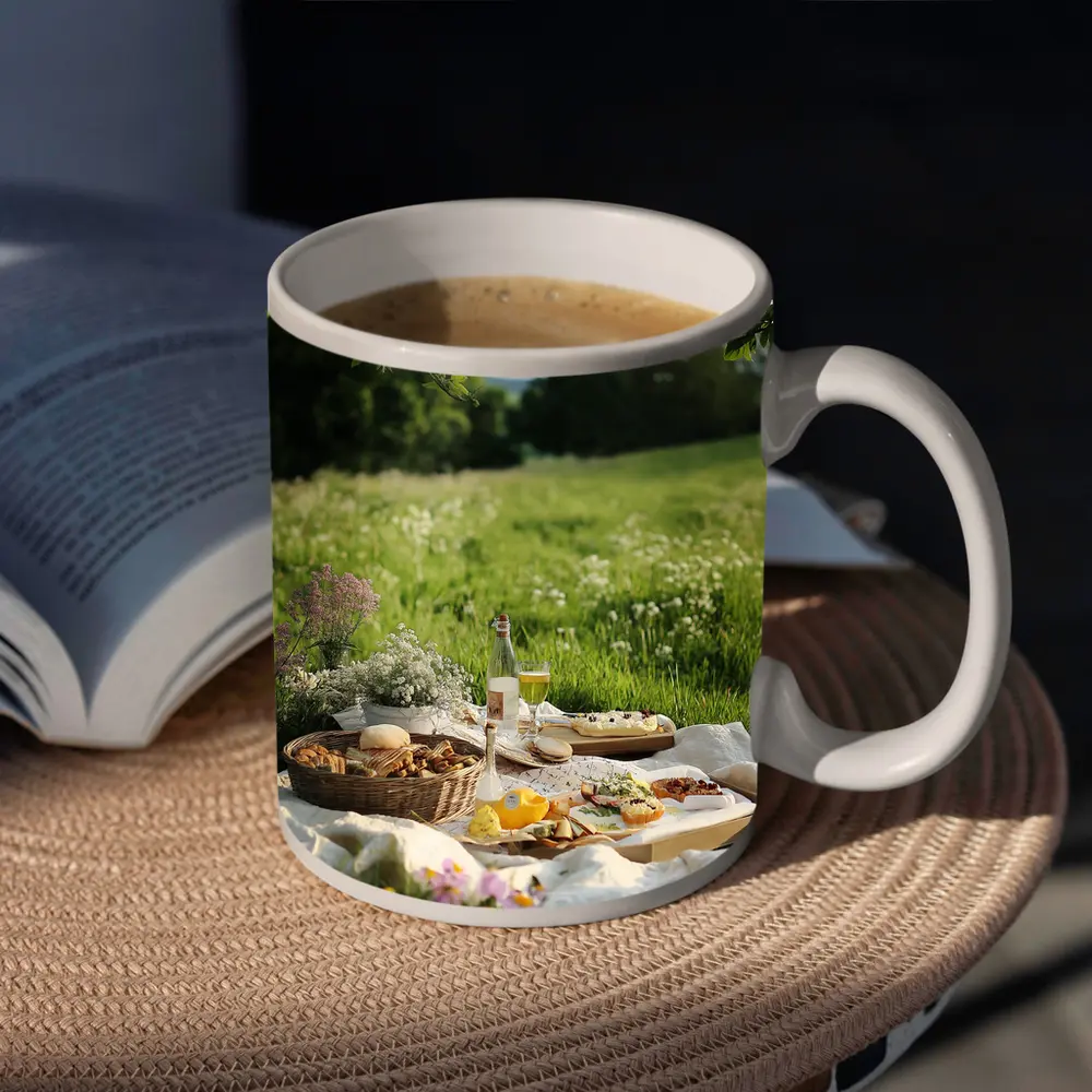 Summer Picnic Spread Green Meadow Setting – Mugs