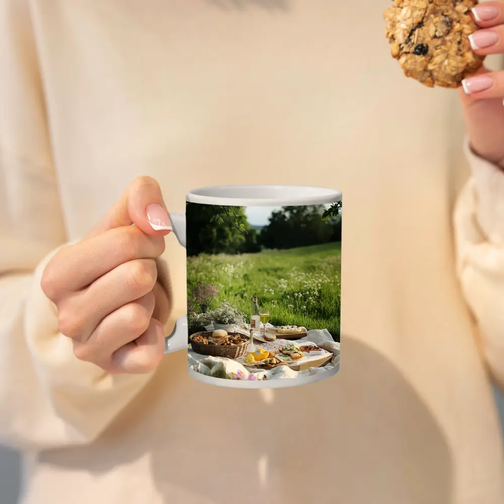 Summer Picnic Spread Green Meadow Setting – Mugs