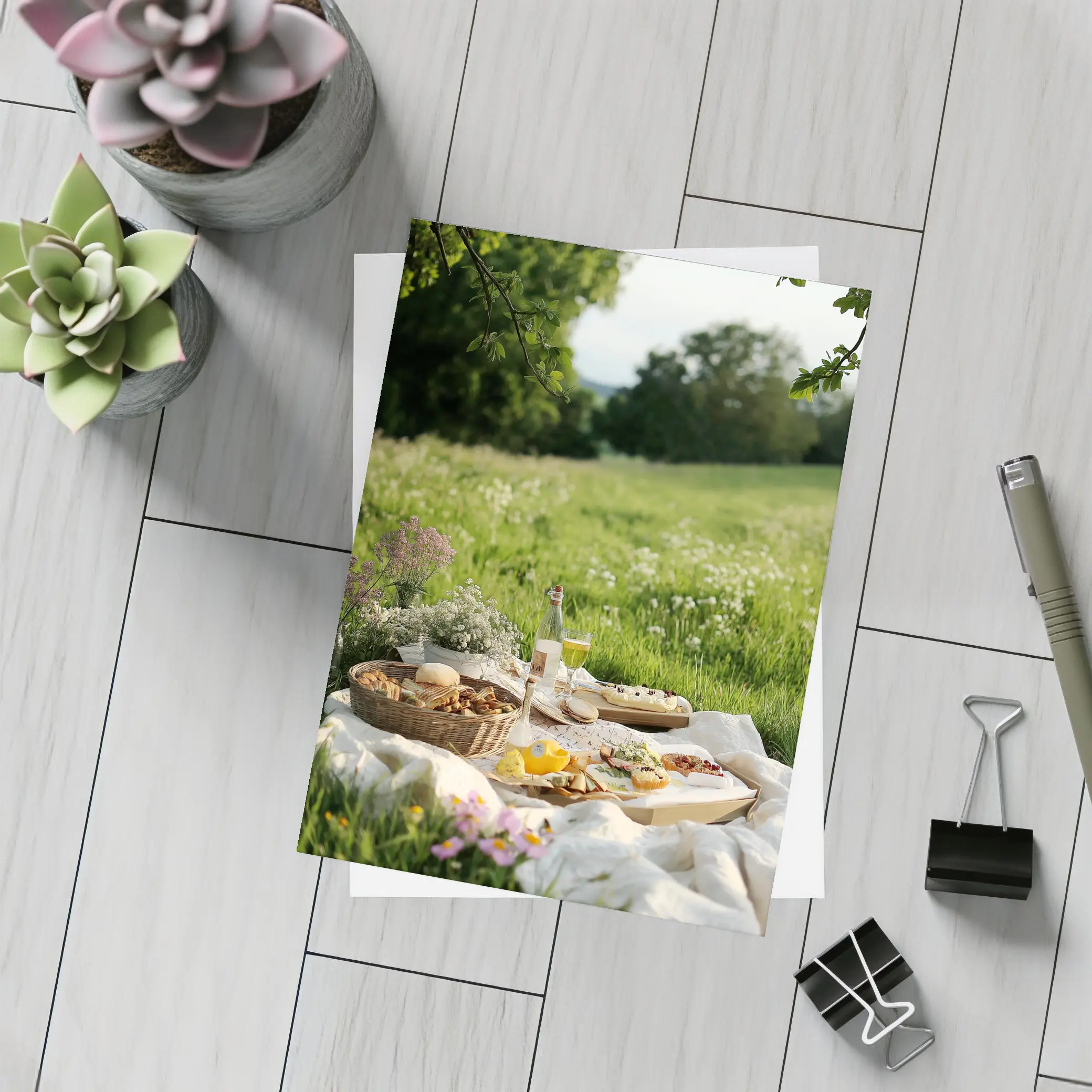 Summer Picnic Spread Green Meadow Setting – Postcards