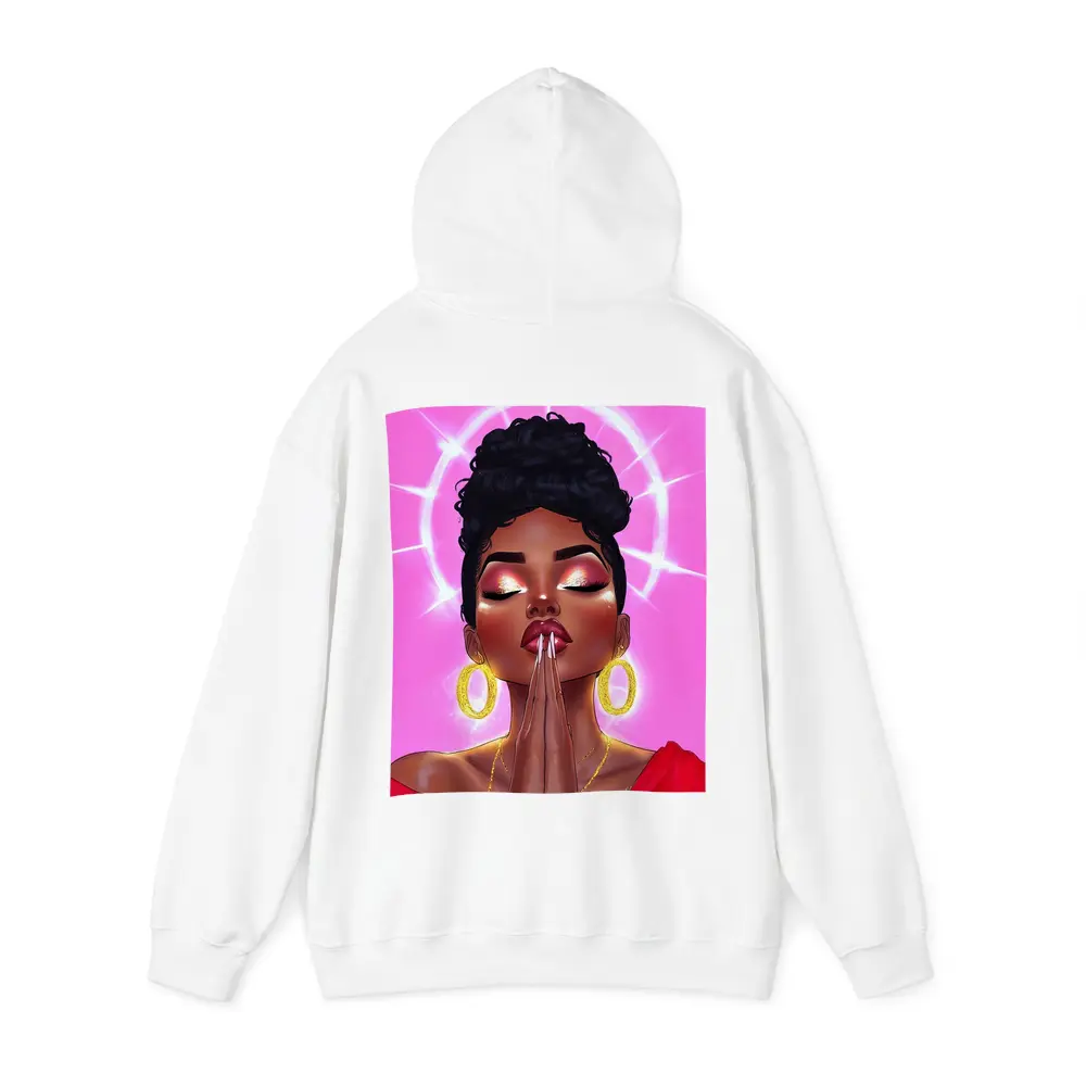Praying Black Woman Illustration Pink Background – Hoodies