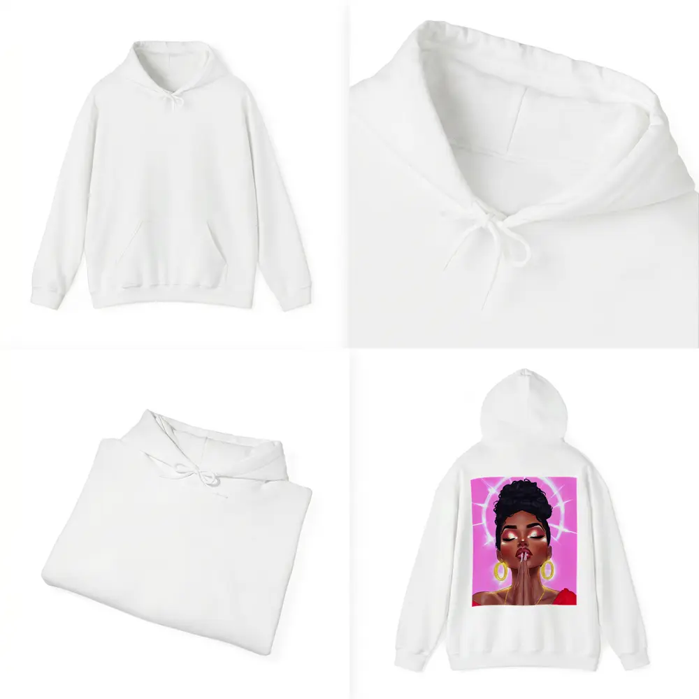 Praying Black Woman Illustration Pink Background – Hoodies