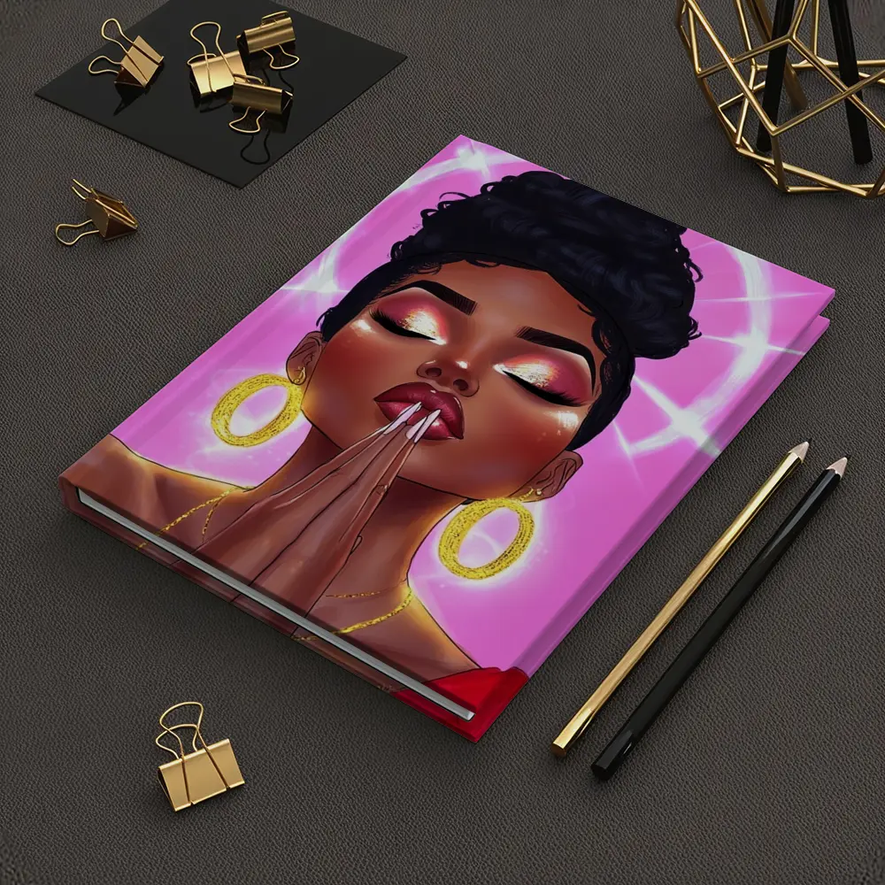 Praying Black Woman Illustration Pink Background – Notebooks