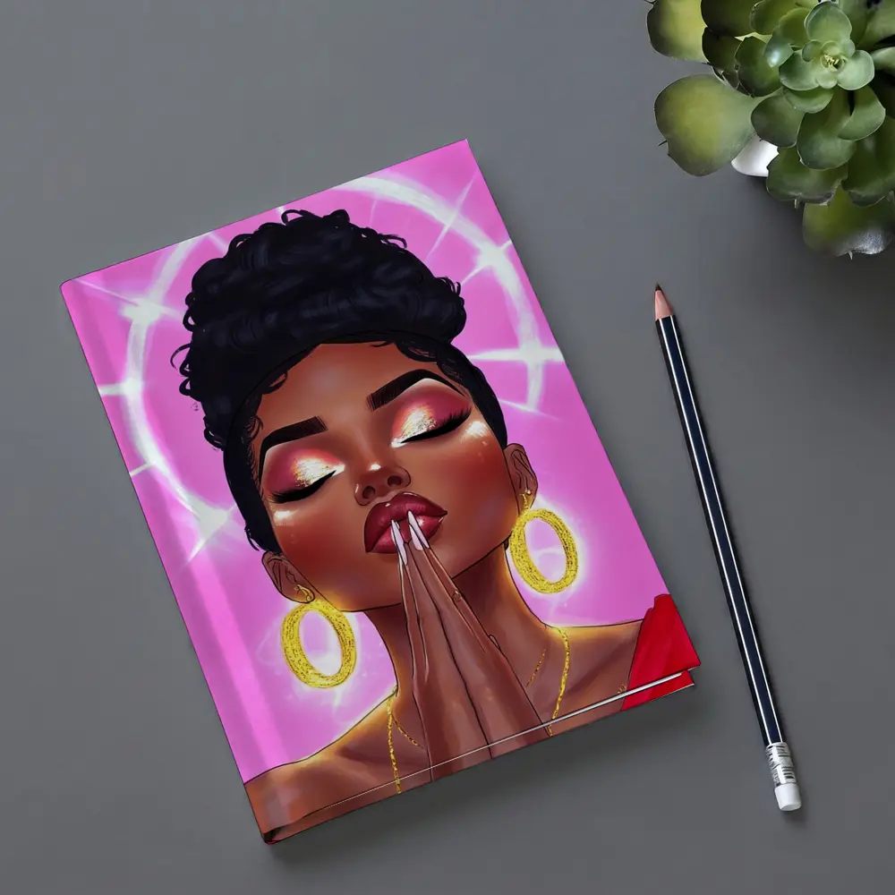 Praying Black Woman Illustration Pink Background – Notebooks