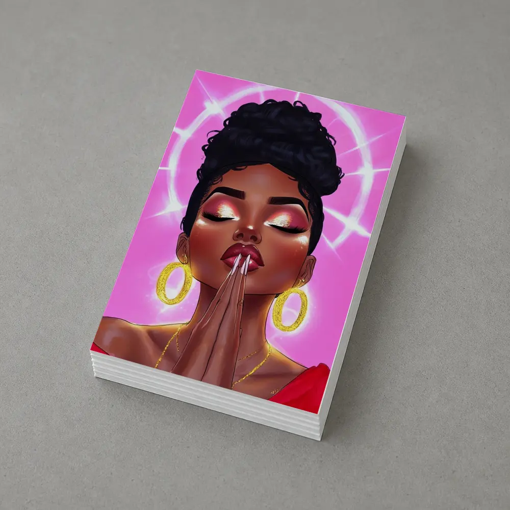 Praying Black Woman Illustration Pink Background – Postcards