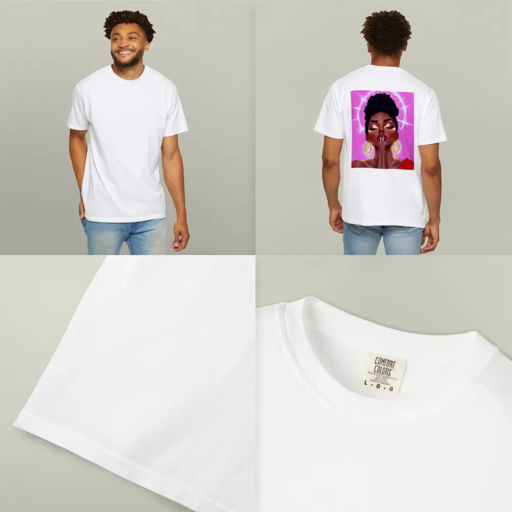 Praying Black Woman Illustration Pink Background – T-Shirts