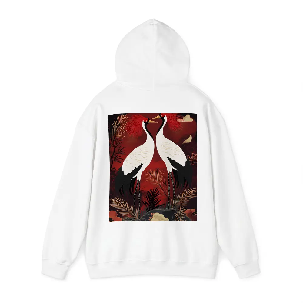 Red Crowned Cranes Japanese Dark Red Art – Hoodies