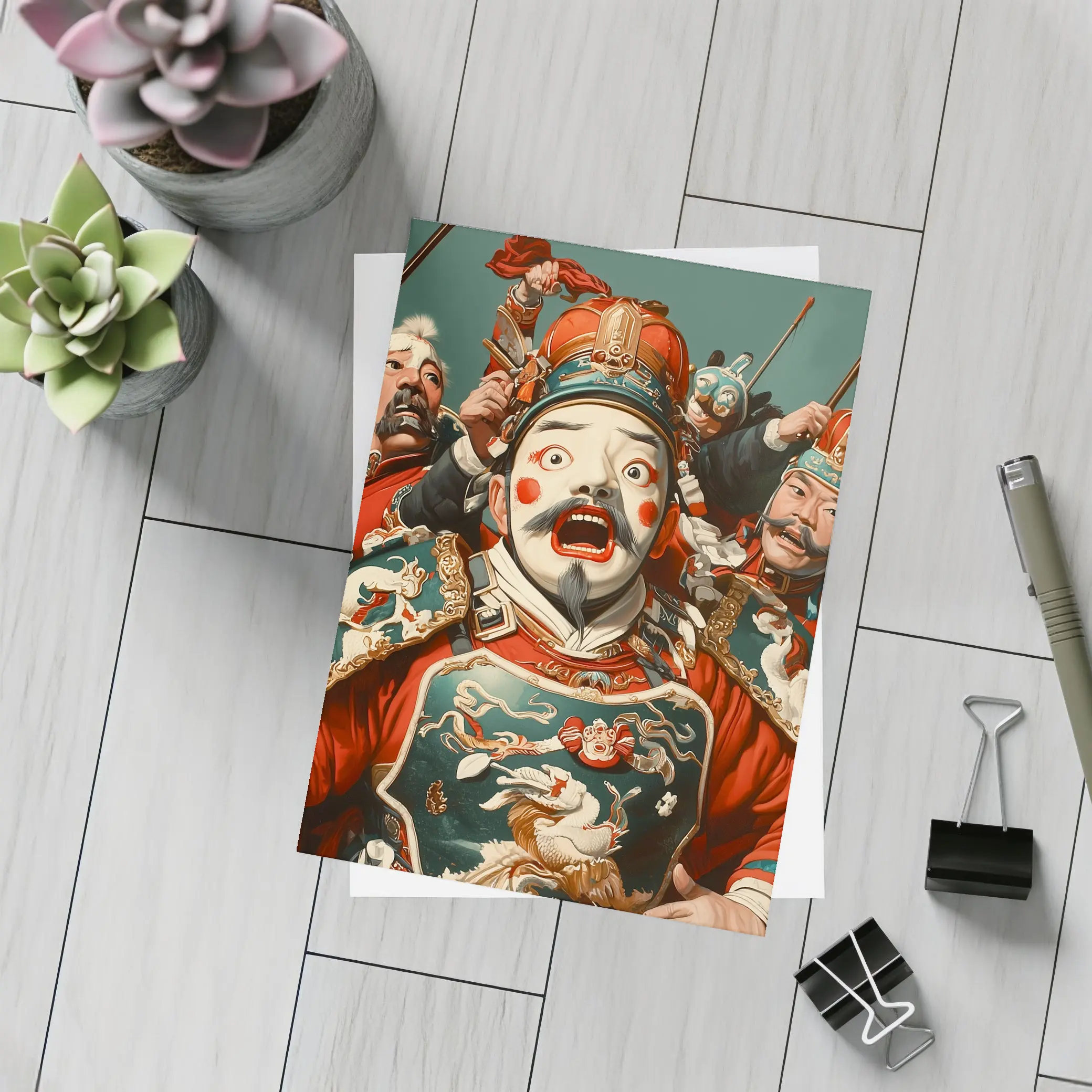 Chinese Opera Warriors Traditional Red Costume Art – Postcards