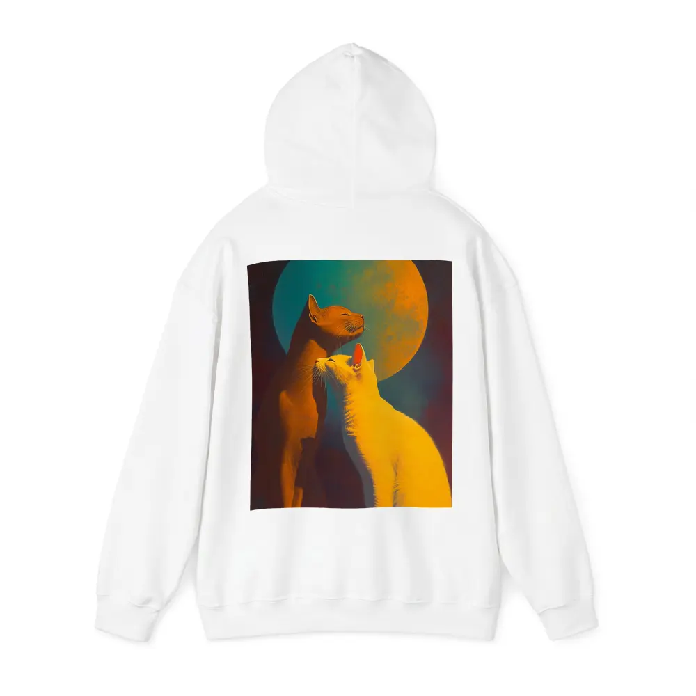 Two Cats Gazing at Teal Moon – Hoodies