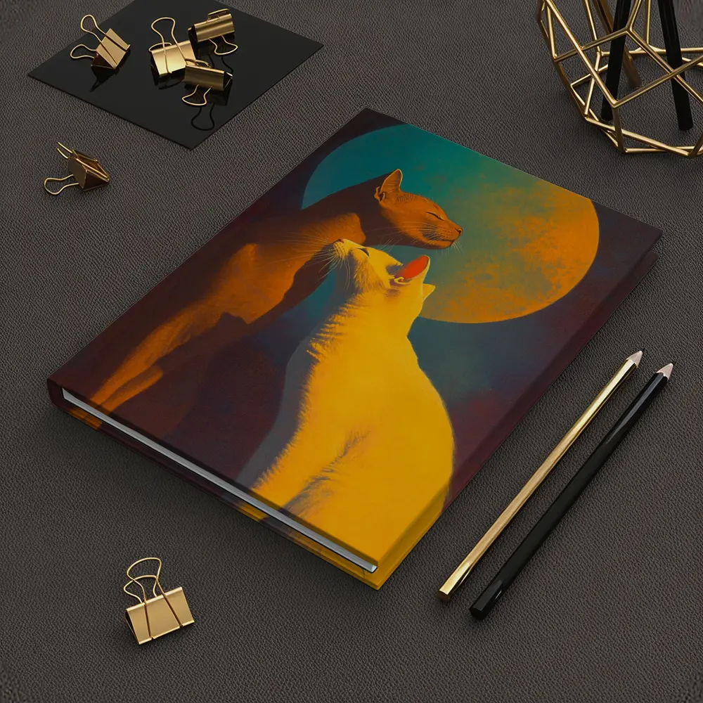 Two Cats Gazing at Teal Moon – Notebooks