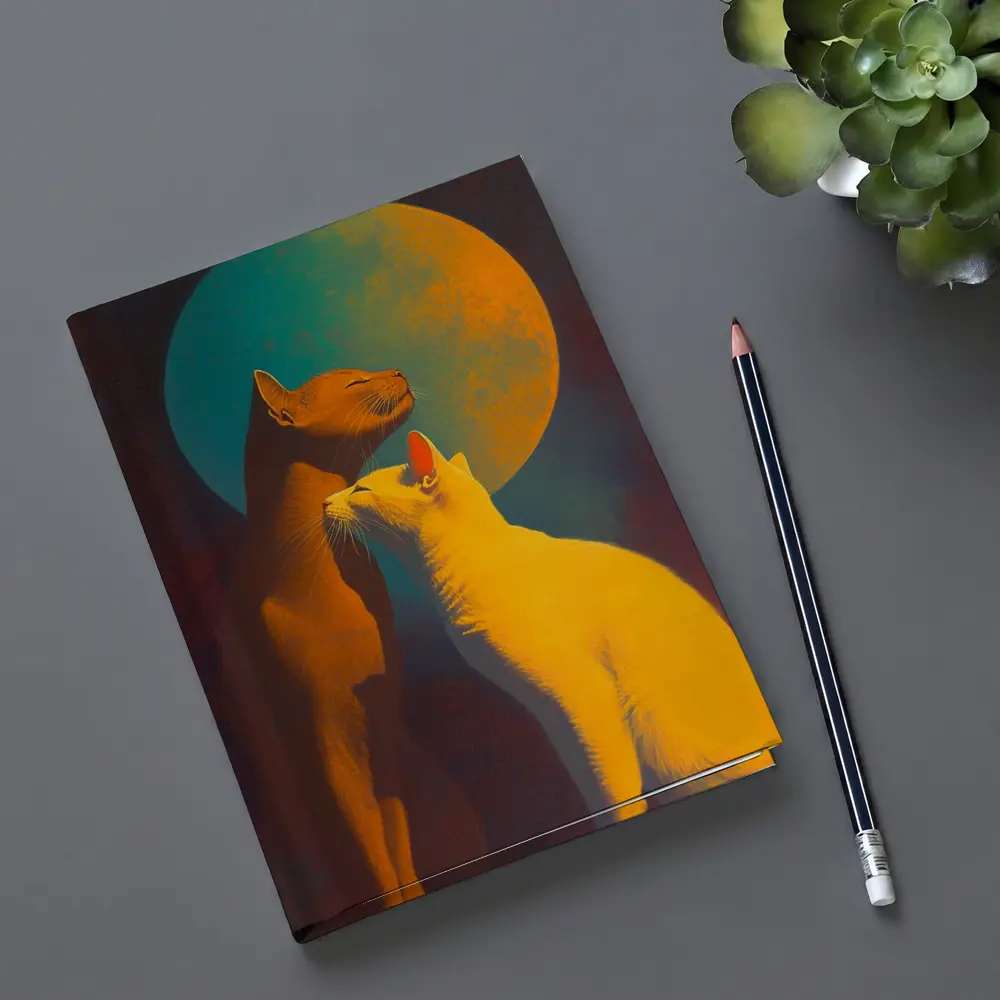 Two Cats Gazing at Teal Moon – Notebooks