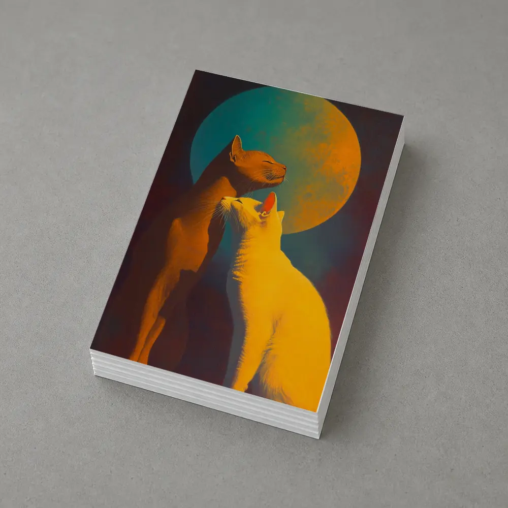 Two Cats Gazing at Teal Moon – Postcards