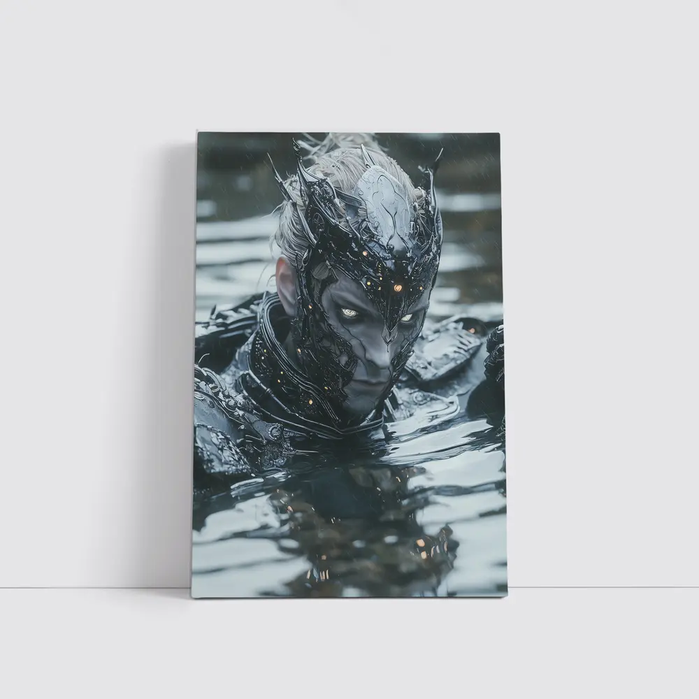 Dark Armored Warrior Rising From Water – Wall Art