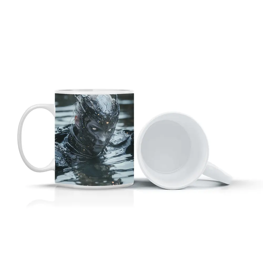 Dark Armored Warrior Rising From Water – Mugs