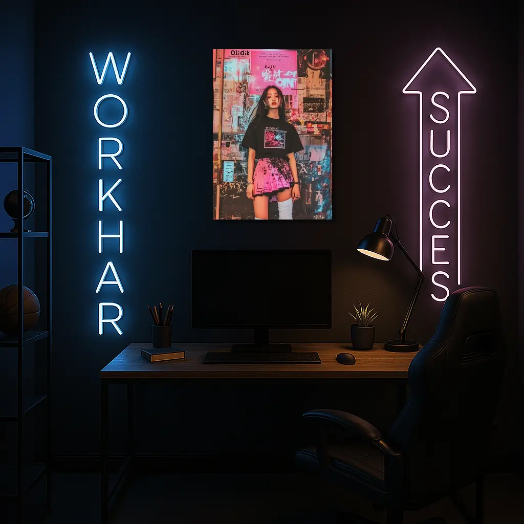 K-Pop Girl Neon Urban Street Style – Wall Art