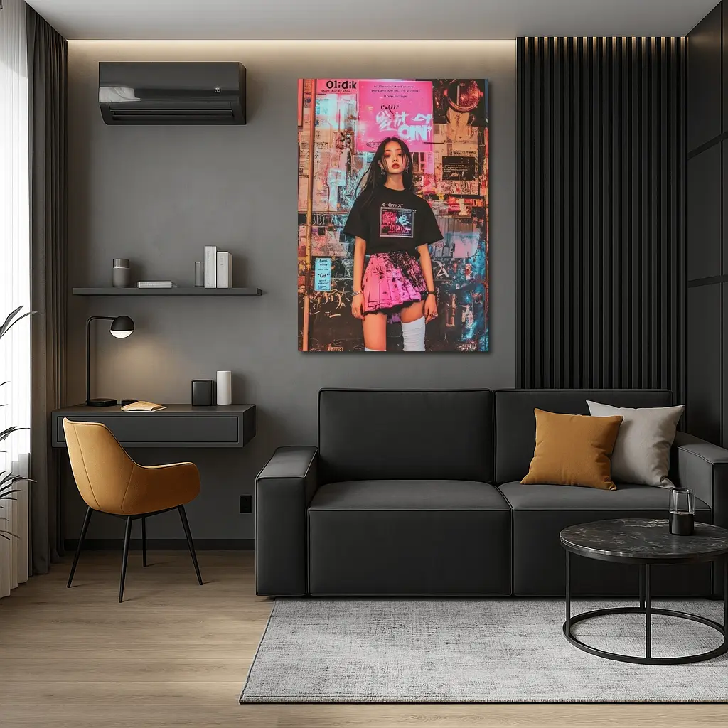 K-Pop Girl Neon Urban Street Style – Wall Art