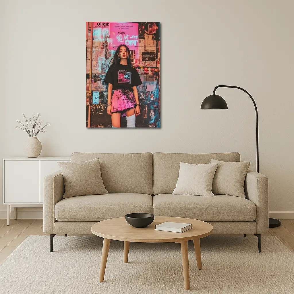 K-Pop Girl Neon Urban Street Style – Wall Art
