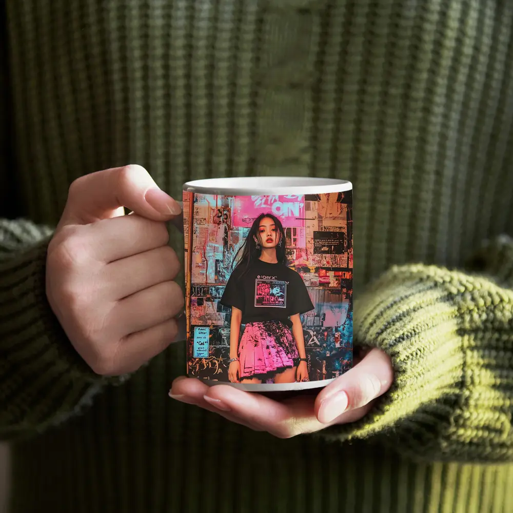 K-Pop Girl Neon Urban Street Style – Mugs