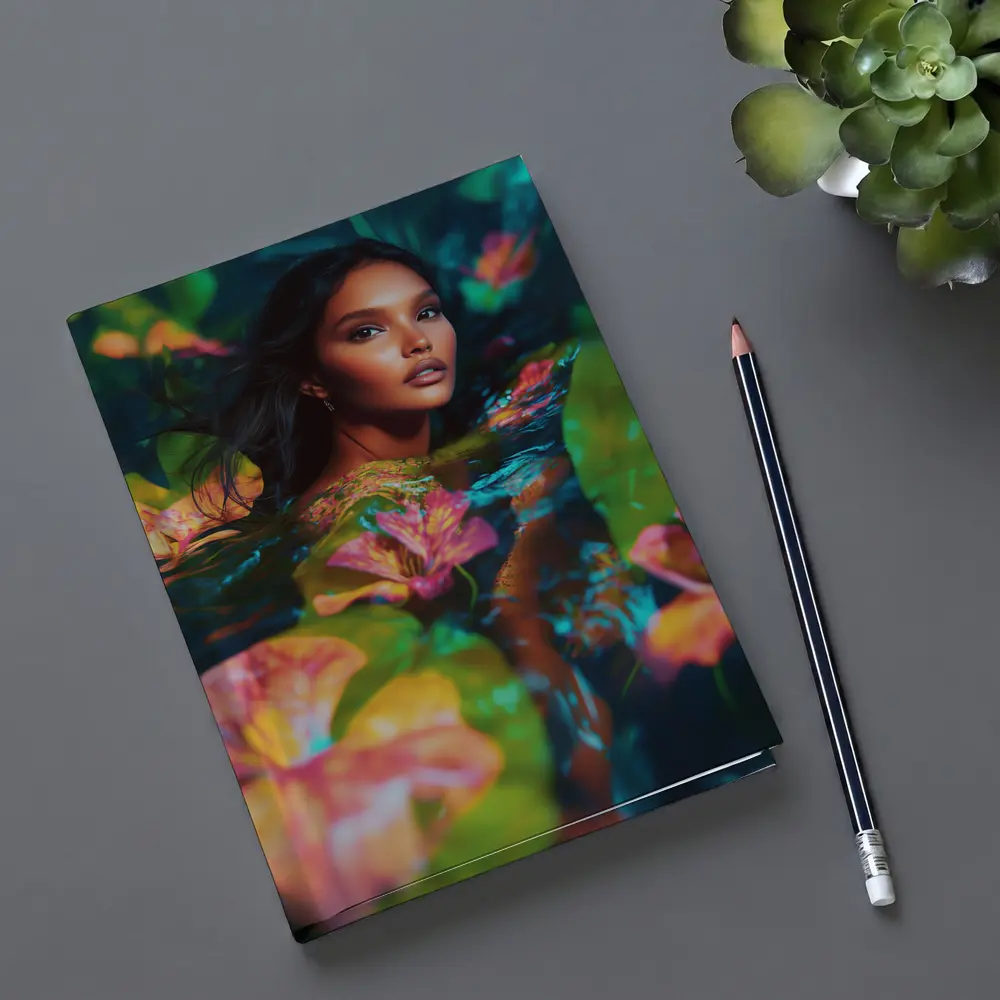 Woman Surrounded By Tropical Flowers Water – Notebooks