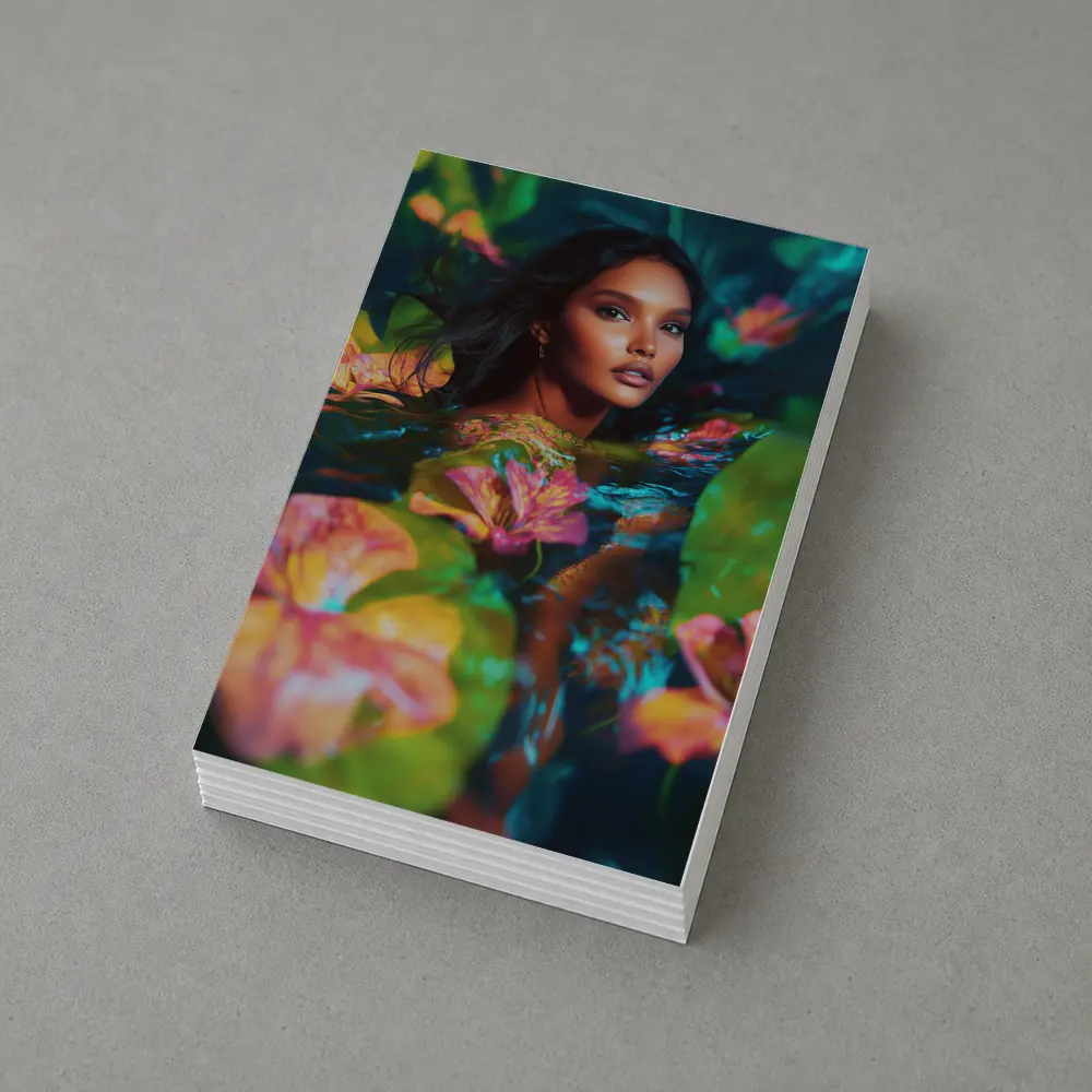 Woman Surrounded By Tropical Flowers Water – Postcards