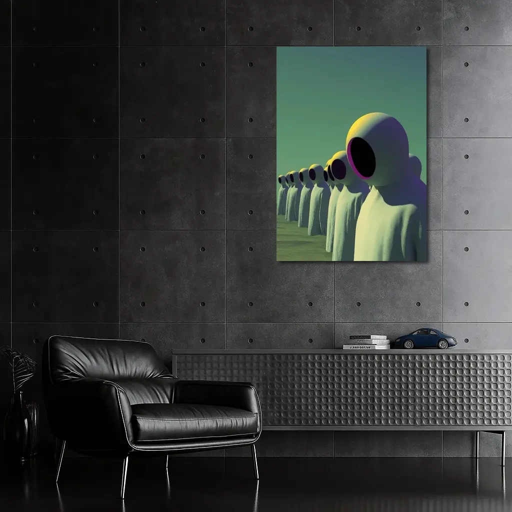 Alien Figures Row Surreal Green Desert – Wall Art