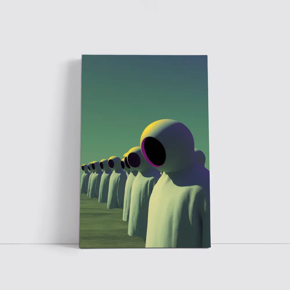 Alien Figures Row Surreal Green Desert – Wall Art