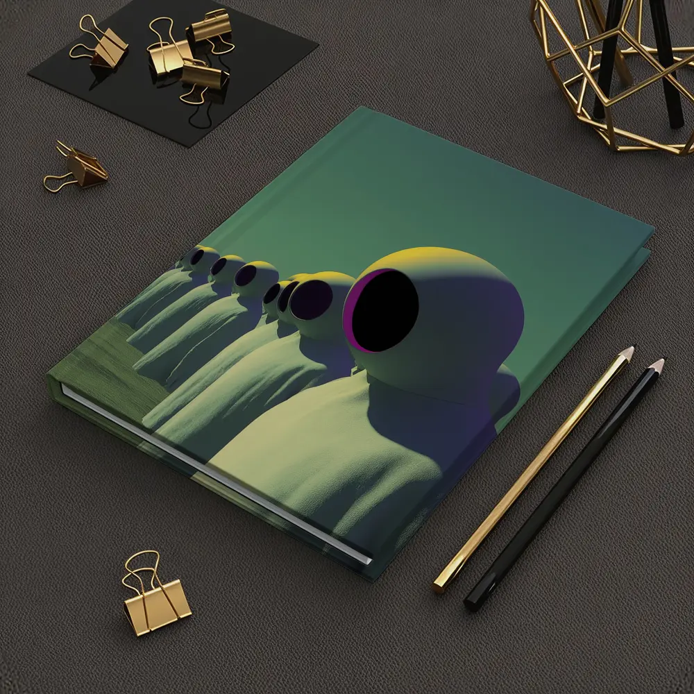 Alien Figures Row Surreal Green Desert – Notebooks