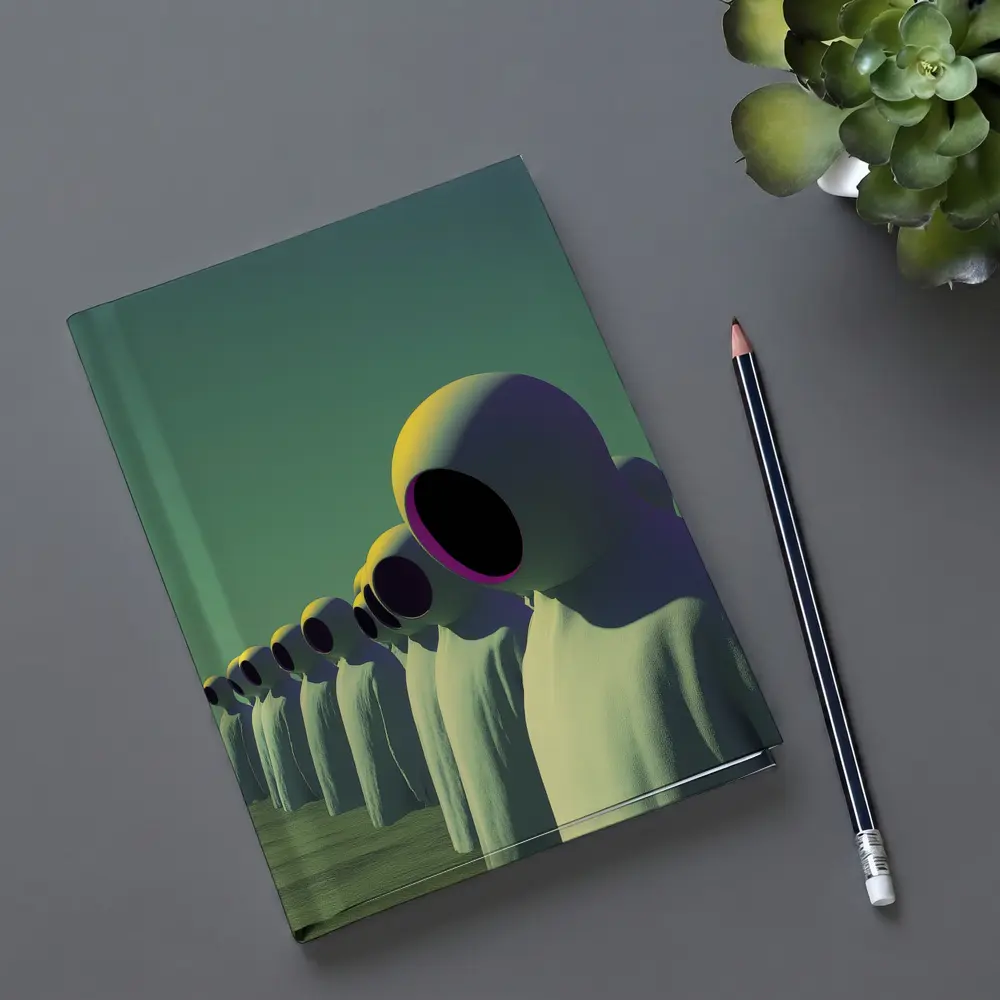 Alien Figures Row Surreal Green Desert – Notebooks
