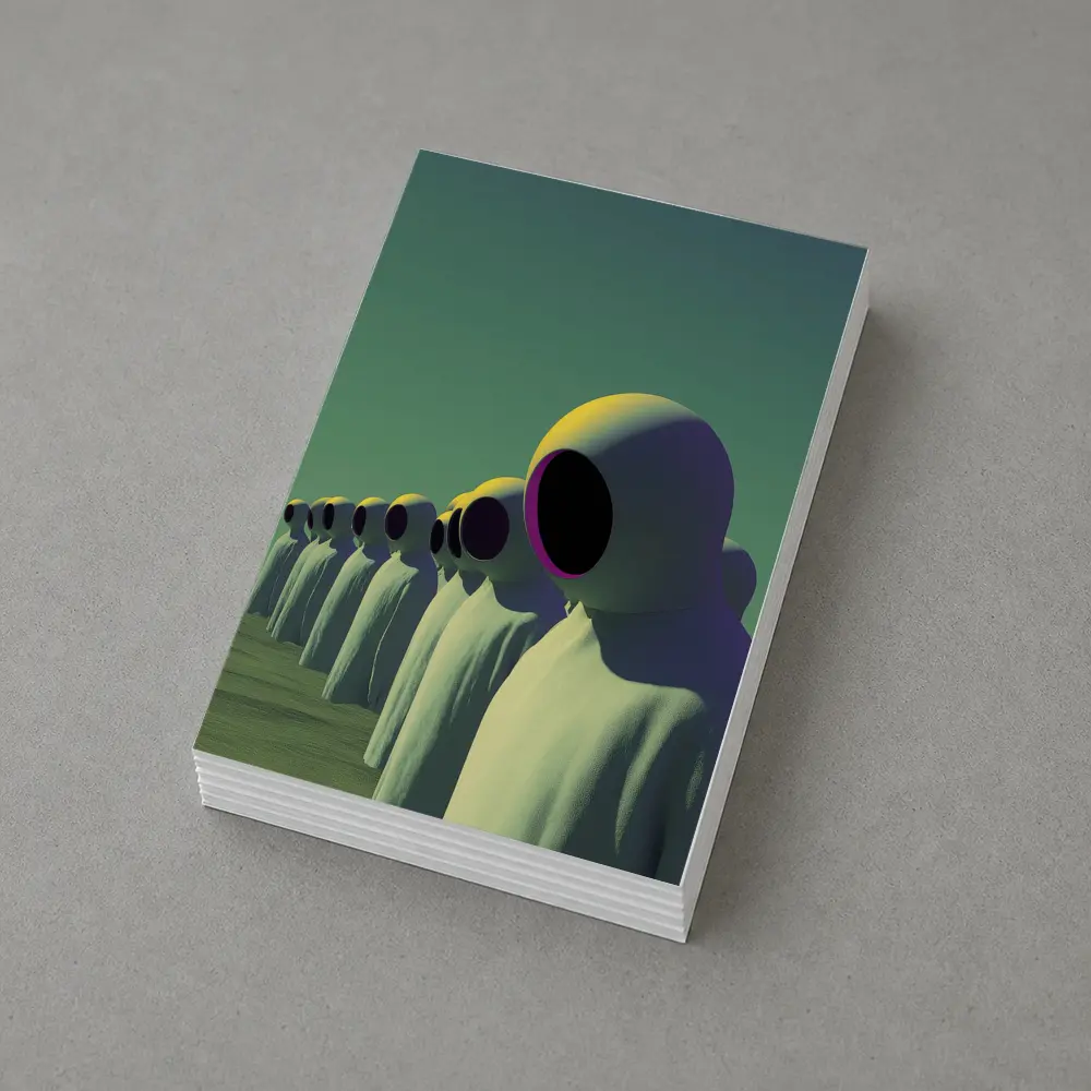 Alien Figures Row Surreal Green Desert – Postcards