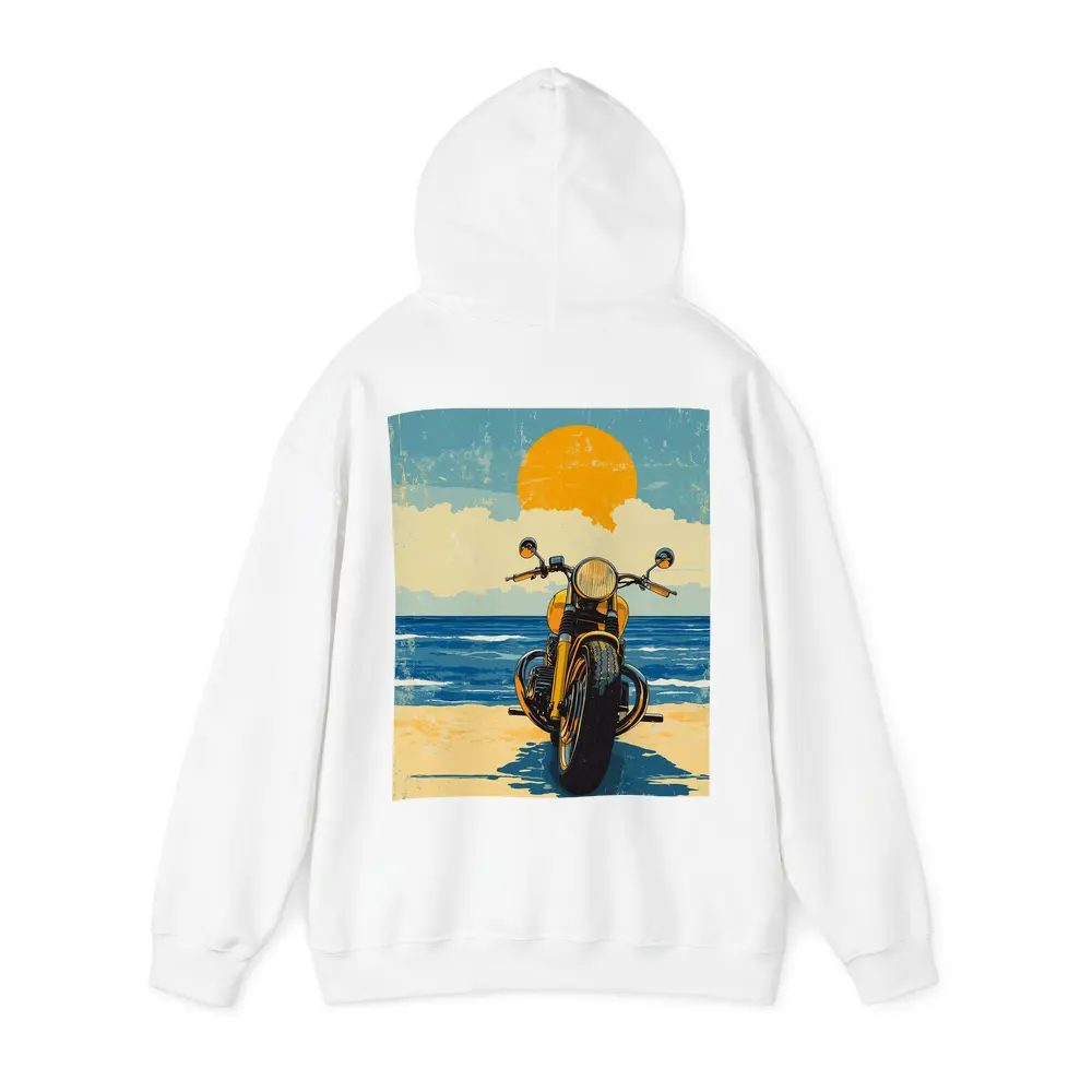 Retro Motorcycle Parked On Sunny Beach – Hoodies