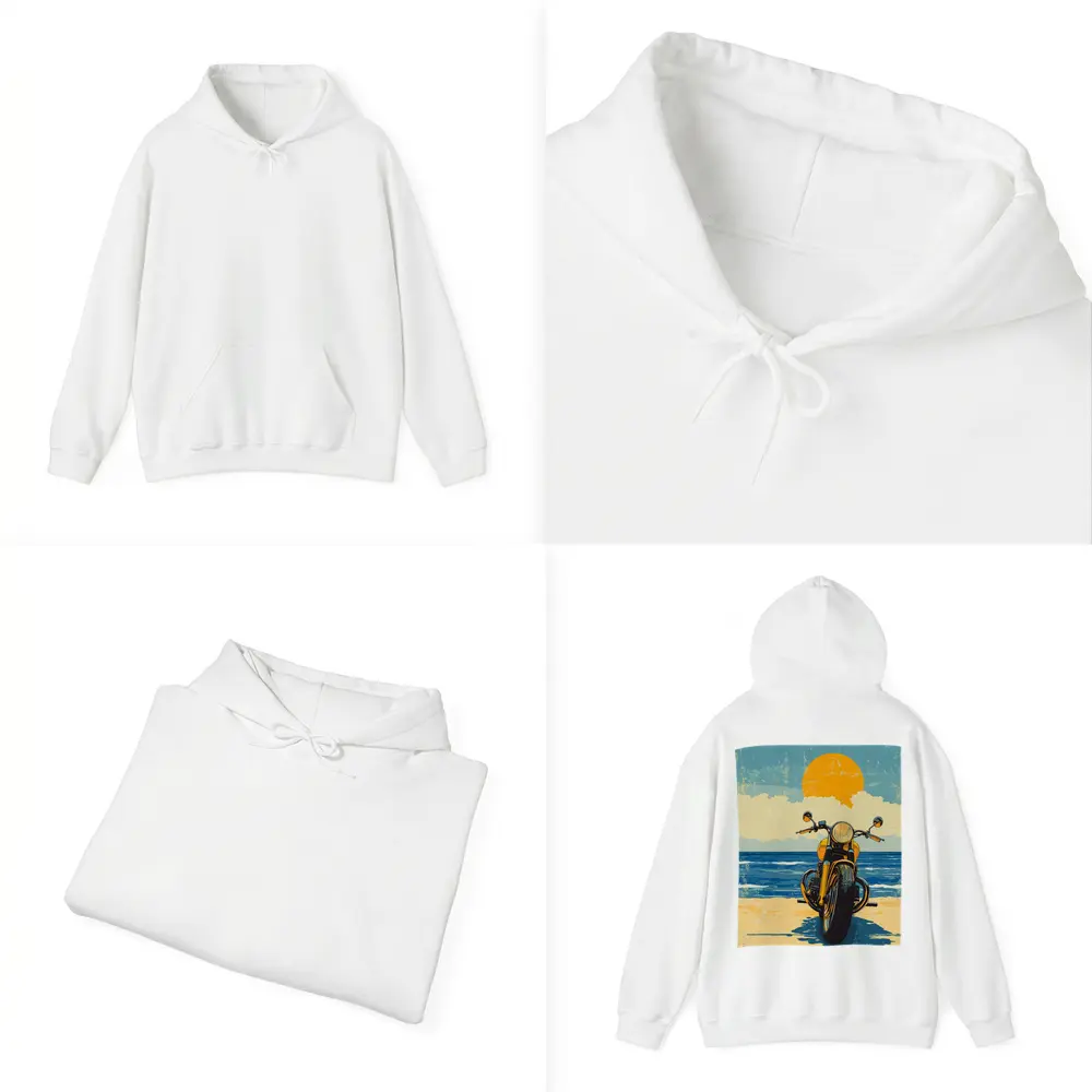 Retro Motorcycle Parked On Sunny Beach – Hoodies