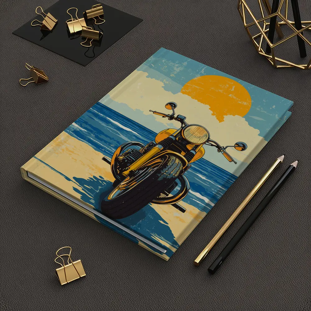 Retro Motorcycle Parked On Sunny Beach – Notebooks