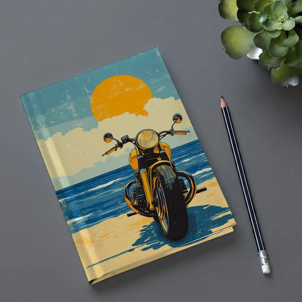 Retro Motorcycle Parked On Sunny Beach – Notebooks