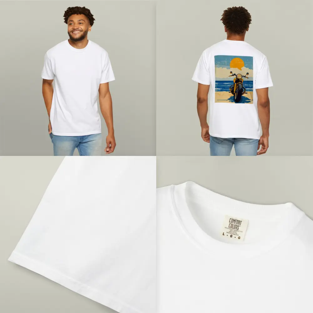 Retro Motorcycle Parked On Sunny Beach – T-Shirts