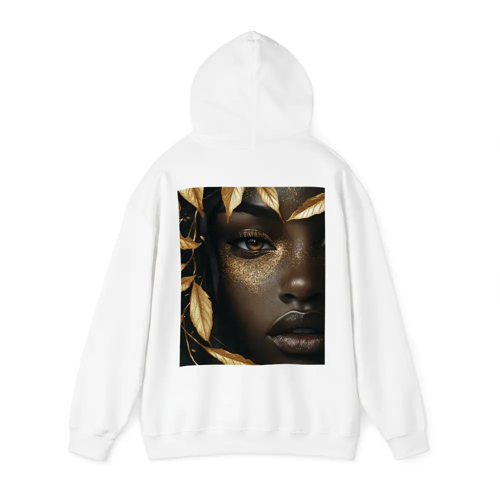 Black Woman Gold Glitter Leaves Dark Background – Hoodies