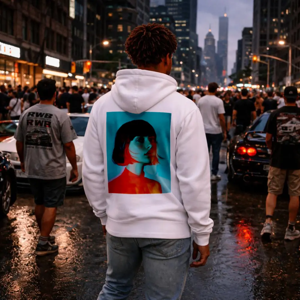 Woman Portrait Double Exposure Teal Background – Hoodies