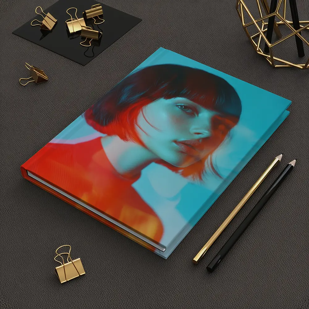 Woman Portrait Double Exposure Teal Background – Notebooks