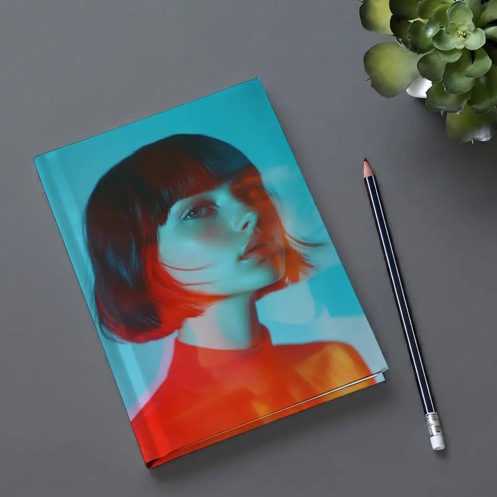 Woman Portrait Double Exposure Teal Background – Notebooks