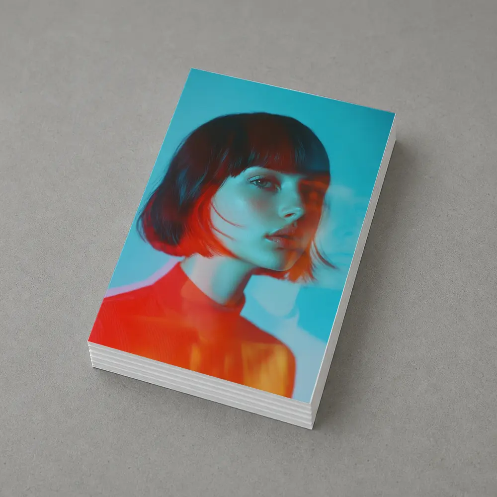 Woman Portrait Double Exposure Teal Background – Postcards