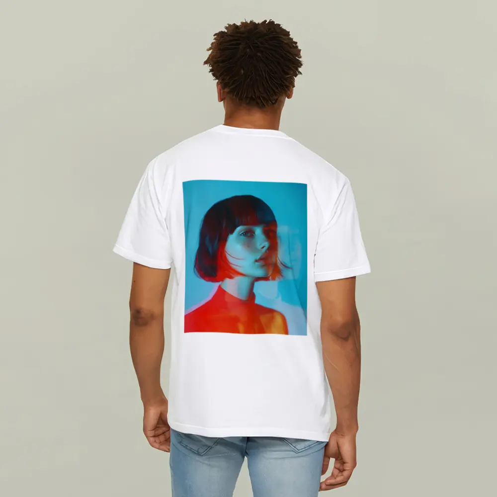 Woman Portrait Double Exposure Teal Background – T-Shirts