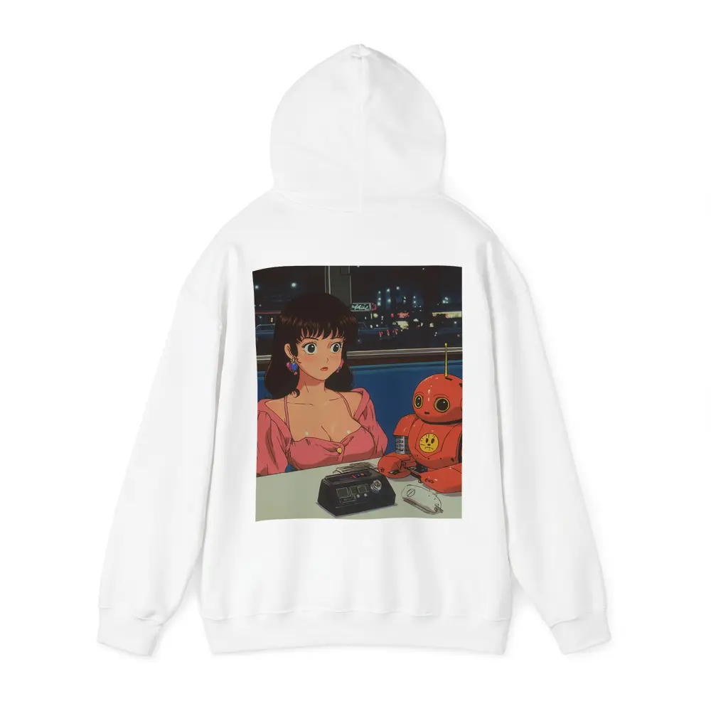 Retro Anime Girl Robot Diner Night Scene – Hoodies