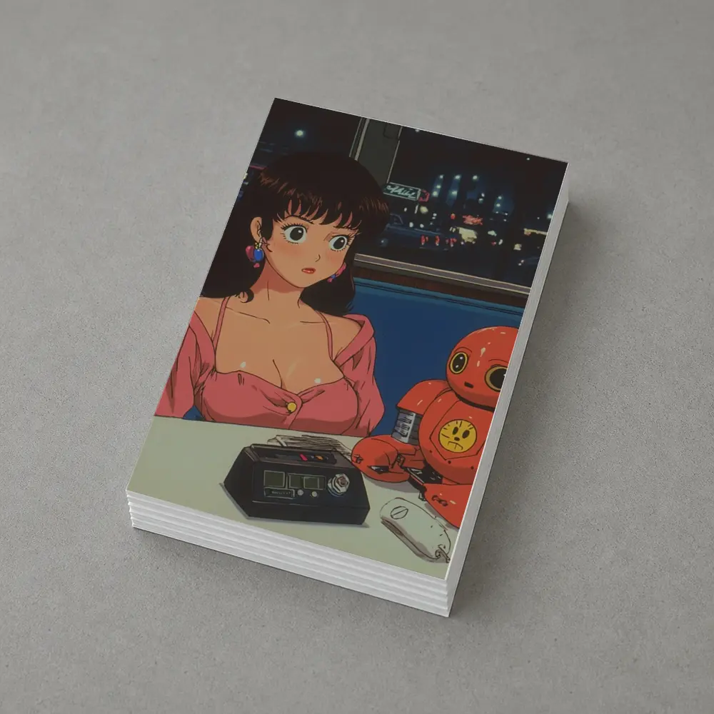 Retro Anime Girl Robot Diner Night Scene – Postcards