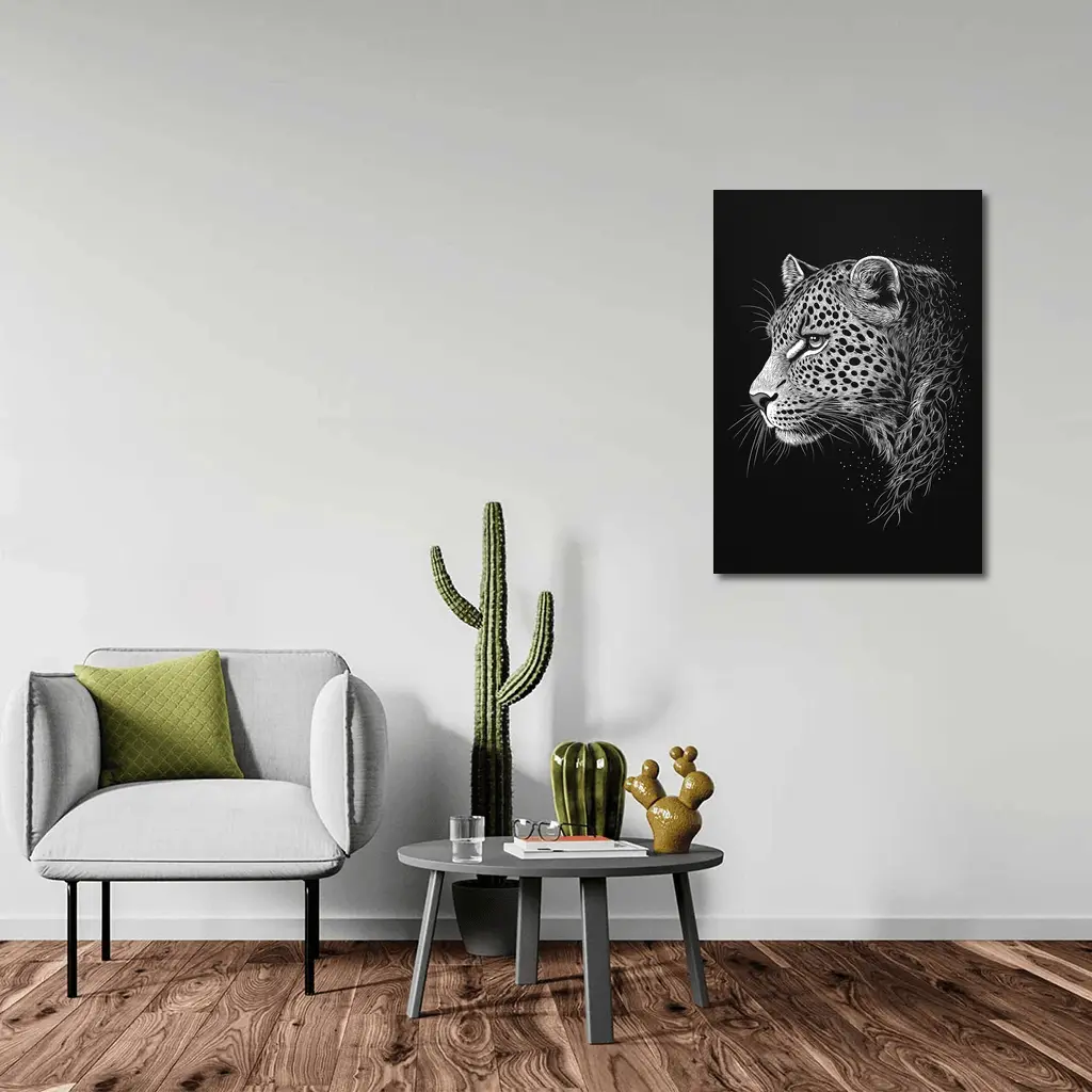 Leopard Portrait Black White Scratchboard Art – Wall Art