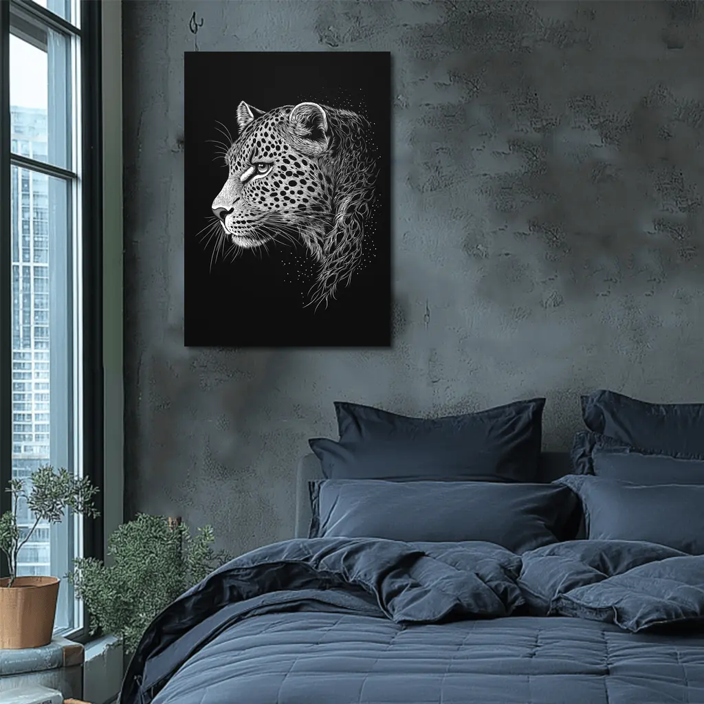 Leopard Portrait Black White Scratchboard Art – Wall Art