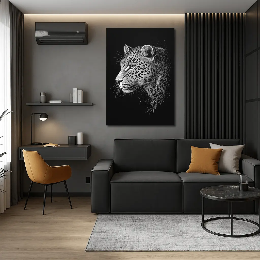 Leopard Portrait Black White Scratchboard Art – Wall Art