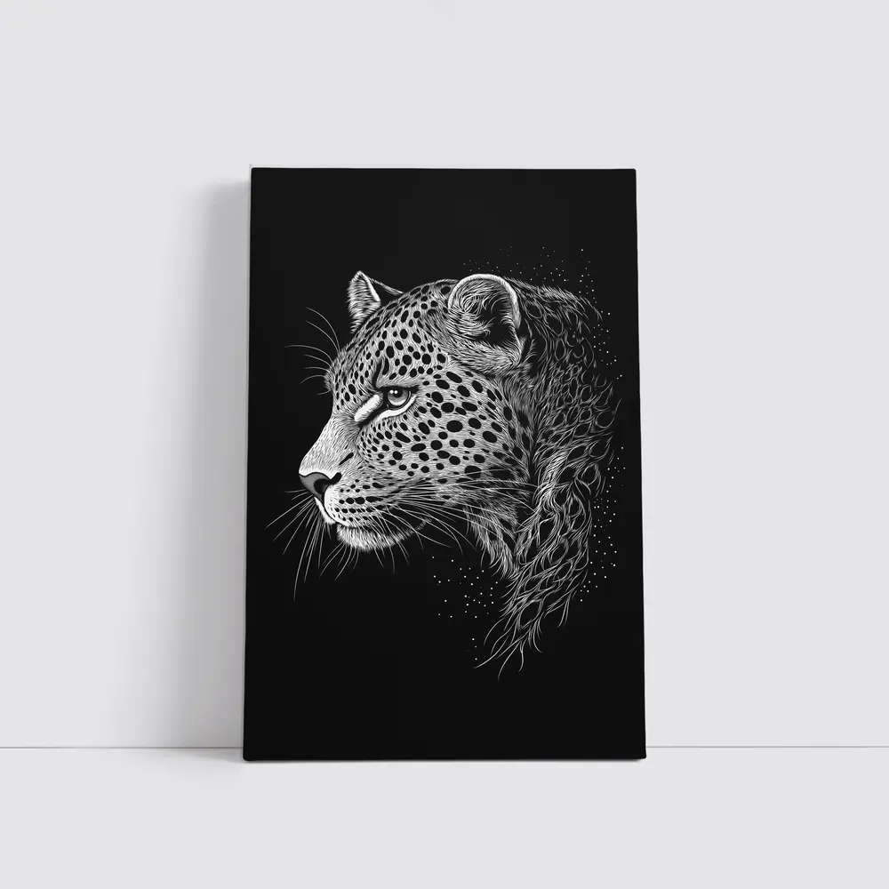 Leopard Portrait Black White Scratchboard Art – Wall Art