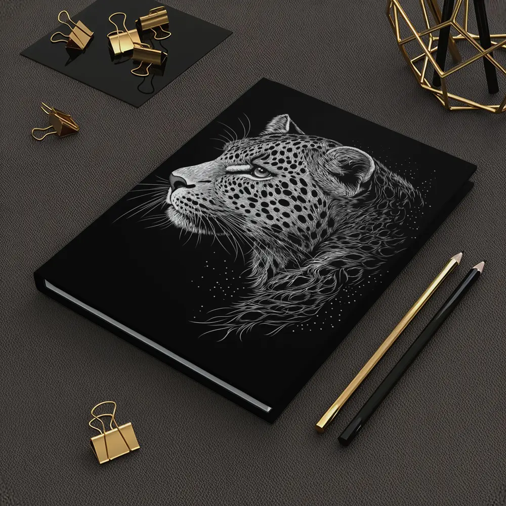 Leopard Portrait Black White Scratchboard Art – Notebooks